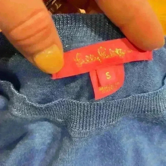 Lilly Pulitzer Cabo Metallic Knit Top Size Small Oversized Blue Metalic Casual - Picture 4 of 7